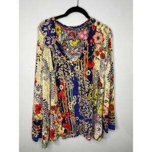 Johnny Was Wild Flower Favorite Long Sleeve V-Neck Swing Tee Plus Size XXL